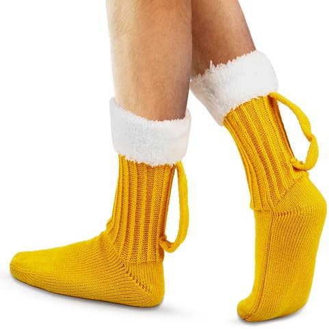 Jsuslife Beer Socks, Knitted Funny Socks for Men and Women, Novelty Dad Christmas Gifts Cute Birthday Halloween Valentines Day White Elephant Gifts for Adults (Size 5-10), Yellow, 5-10