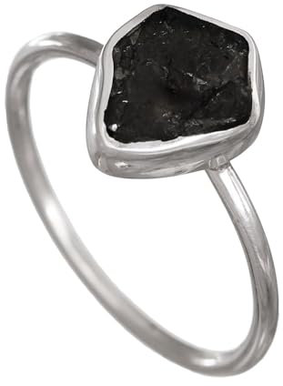 I-be, Turmalin Edelstein Ring schwarz naturbelassen 925 Sterling Silber, 1080ROH sw (56)