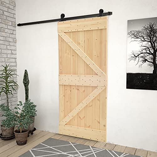 Baziroo Schiebetür mit Beschlag Schwarz 80x210x3,6 cm Massives Kiefernholz und Stahl Slide Door Schwebetüren Schiebetor Wood Door Scheunentor Holz Zimmertür Wohnzimmertuer Schiebetüren Innen