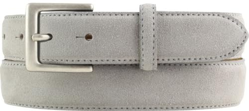 BELTINGER Gürtel aus Veloursleder 3,0 cm | Velour-Ledergürtel für Herren 30mm | Wildleder-Gürtel mit antik-silber Gürtelschließe | Hellgrau 95cm