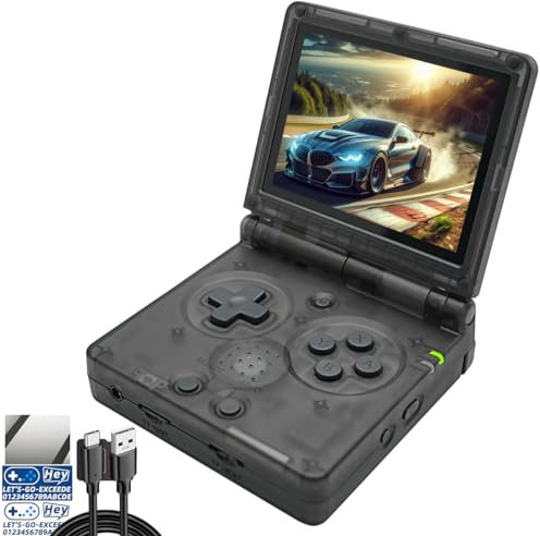 RG35XXSP Console di gioco portatile, schermo IPS da 3,5 pollici, sistema a conchiglia da 3300 mAh, console di gioco retrò, compatibile con TV-Out 64G, nero trasparente
