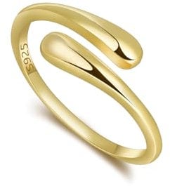 Lantine Minimalist Gold Teardrop Ring - 925 Sterling Silver Open Adjustable Stackable Knuckle Finger Ring for Women & Men - Party Gift