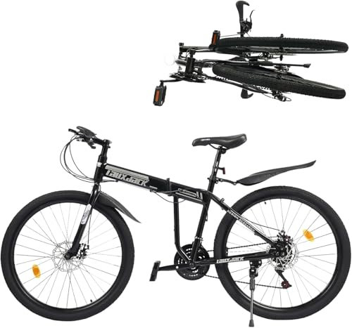 26 Zoll Klappbar Mountainbike Jugend Klappbares Bike Carbonstahl Scheibenbremse 21-Gang-Schaltung Fahrrad Fully MTB Bicycle doppelten Stoßdämpfung Rahmen Schwarz+Weiß