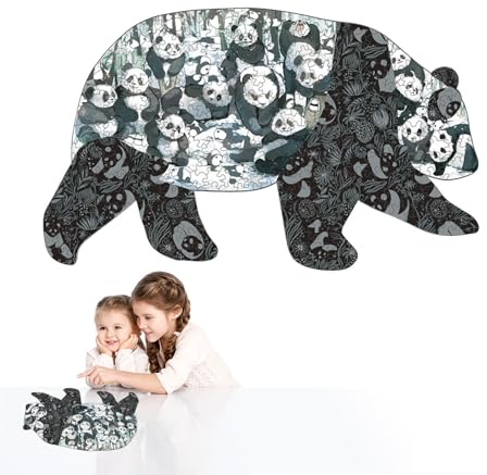 Holzpuzzles, Panda-förmiges Holzpuzzle, 300-teiliges Puzzle, buntes Mosaik-Puzzle, einzigartig geschnittene Holzpuzzles, anspruchsvolles Holzpuzzle für Kinder, und Mädchen