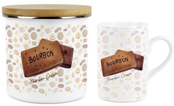 Bourbon Mug & Canister Gift Set - Novelty Gifts for Foodies - Ceramic Mug & Enamel Biscuit Tin/Cookie Jar Present