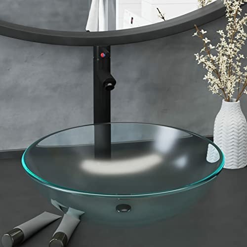 JUDYY Badezimmer Waschbecken mit Wasserhahn und Ablaufgarnitur aus mattiertem, gehärtetem Glas, Aufsatzwaschbecken, Waschtisch, Aufsatzwaschtisch, Wash Basin, Badmöbel, Bathroom Sink 3098445