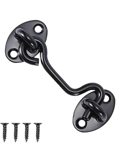 3 Inch Hook and Eye Latch, 1Pcs 75mm Black Gate Hook Stainless Steel Cabin Hook, Hook Eye Latch Door Lock Hook Lock, Latch Apply to Wooden Gates, Window Brace Gate Door Catch (Black, 75mm)