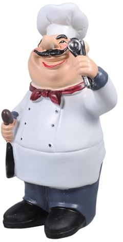 PRETYZOOM Kochfigur Aus Kunstharz KüChendekoration Im Amerikanischen Landhausstil Chef-Statue FüR Die KüChe Heimdekoration FüR Hochzeit Und Geburtstag Weiß 18.50 X 10.00 X 7.00 cm