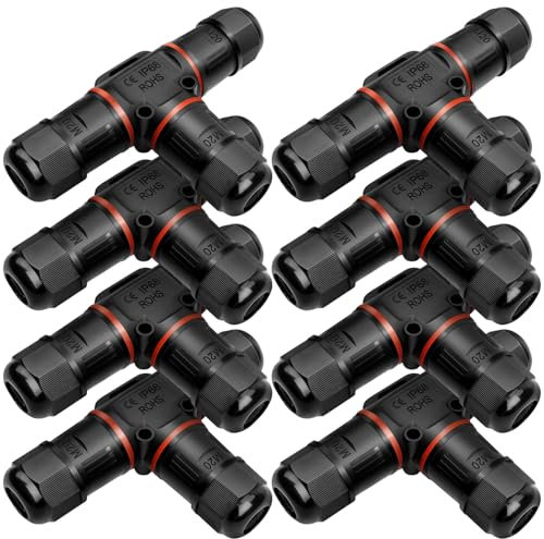 Connettore per cavi impermeabile a 3 poli, connettore per cavo di terra, impermeabile, IP68, morsettiera per cavi, scatola di distribuzione a 3 vie, diametro esterno 3-12 mm, per esterni (8 pezzi)