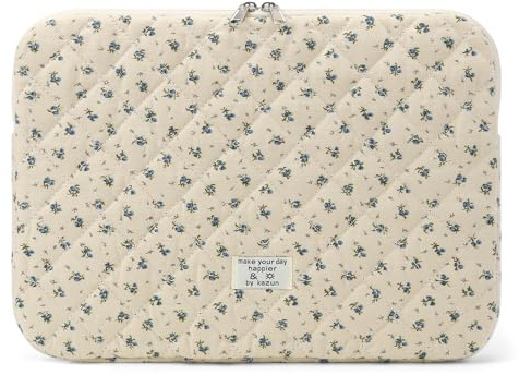 Puffy Laptop Sleeve 15-15.6 Inch Cute Quilted Laptop Protective Case Padded Floral Computer Sleeve for MacBook (A-Blue, 15 Inch)