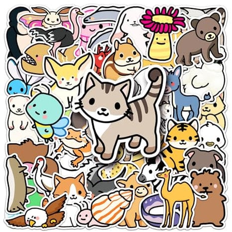 50 PCS Cute Animal Stickers, Colorful Waterproof Stickers for Water Bottles, Laptop, Phone, Skateboards, Aesthetic Stickers for Teens, Girls, and Kids (Dog, Cat)