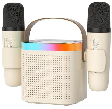 DRSYXCS Karaoke con Microfono, Karaoke Macchina per Bambini più 2 microfoni, altoparlante portatile bluetooth per karaoke con cambio di voce e luce a led Regalo Per 3-12 anni ragazzi ragazze e Adulti