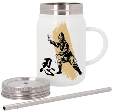 Insulated Stainless Steel Mug with Lid and Straw – Ninja Arts Matiaux Manga Japan Asia Culture – 500 ml – Thermo Mug