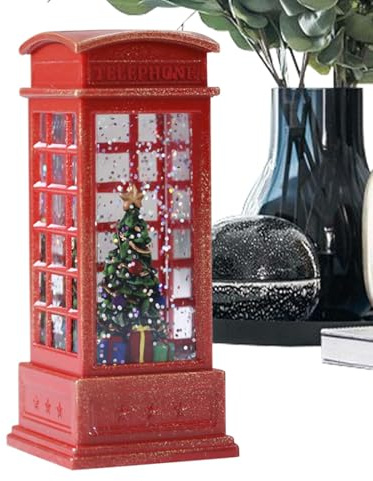 Renopfect Weihnachts-Schneekugeln,Weihnachts-Schneekugel-Laterne - Telefonzelle Weihnachts-Glitzerlaterne - Festival-Ornament, Tischaufsatz, dekorative beleuchtete Wasserlaterne für das Weihnachtsfest