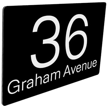 Housics Personalised House Number Plaque, Door Sign, Black, 200mm x 130mm | Custom Number & Street Name Weatherproof UV-Printed Fits Any Wall Gate or Door
