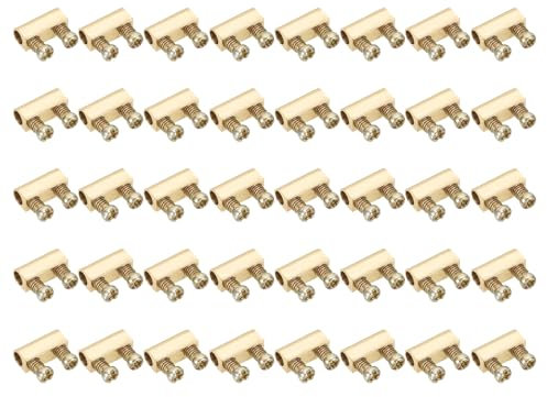PATIKIL Morsetto per Cavo in Acciaio 5x4x10mm, 40pz Doppio Foro Morsetti per Cavo in Ottone 3.0mm Foro per rigo con Tappo a Vite Finale, Tono Ottone