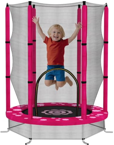AIYAPLAY 1,4m Kinder Trampolin mit Sicherheitsnetz 3-6 Rosa | Freizeit-Trampolin, Bodenschutznetz, verstärkter Stahlrahmen, Innen- und Außenbereich, Oktopus-Muster