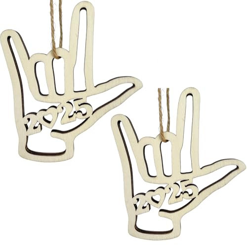 I Love You ASL Sign Language Hand Important Holiday Day Decor,2025 Christmas Ornament Wood Souvenir Dated Present Gift for Father Mother Sweetheart Husband Wife Son Daughter Friend (2pcs-2025)