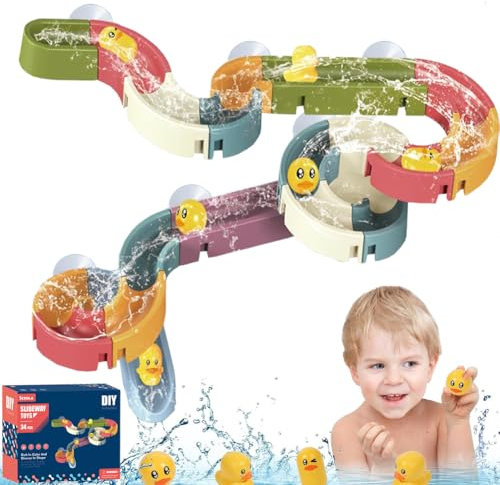 34 Stück Badespielzeug, DIY Kugelbahn Badewannenspielzeug ab 3 4 5 6 Jahre,Badewannenspielzeug Kinder,Badewannen Spielzeug Kinder,Babyspielzeug Geschenk für Jungen und Mädchen Geburtstag