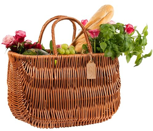 FALKENBERGER Korbtasche Clara 41x20x27cm Handarbeit Weidentasche Einkaufskorb mit Griffen Tragekorb aus Weide Shopper