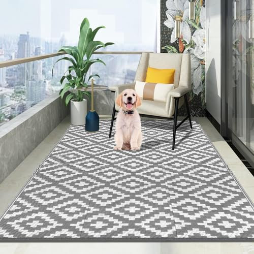 Wusboo Alfombra Exterior Terraza Impermeable, Alfombras de Exterior de Plástico 120 x 180 cm, Resistente a los Rayos UV, Reversible, Plegable y Lavable, Adecuada para Jardín, Balcón, Sala, Terraza