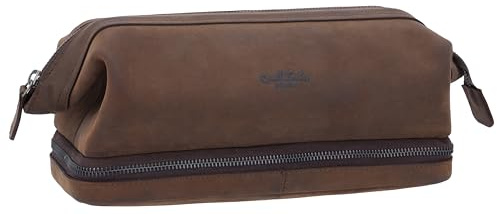 Gusti Kosmetiktasche Leder - Quinn Waschtasche Kulturtasche Schminktasche Braun Leder