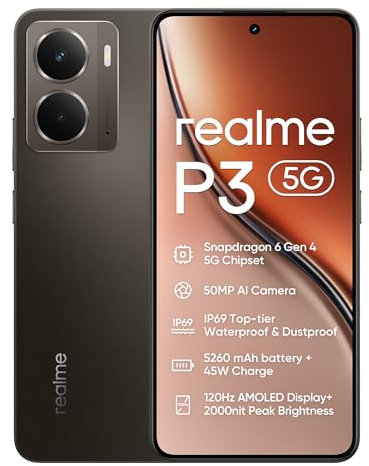 realme P3 Smartphone 12+512GB, Gris Cometa, Pantalla de 6.67 Pulgadas, Refresco de 120Hz, Batería de 5260mAh, Cámara IA de 50MP, Snapdragon 6 Gen 4 Chipset, IP69
