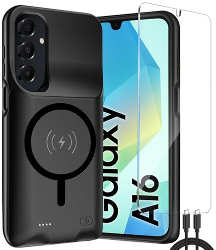 Fraternize Galaxy A16 Magnetic 10000mAh Battery Case with Wireless Charging | Portable Rechargeable Charger Case for Samsung Galaxy A16 | Extended Phone Power Bank Black