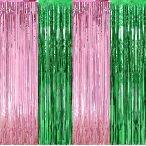 Tinsel Glitter Curtains Green Pink Door Tinsel Foil Fringe Curtain Backdrop Party Door Foil Curtain Streamers for Birthday