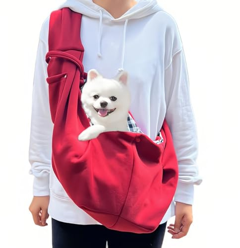 DEANKEJI Hunde Umhängetasche, Snuggle Sling Hund bis 6 kg, Weich Hundetragetuch, Rotwein Tiertransporttrage, für Spaziergang Aktivitäten im Ausflüge und Freien