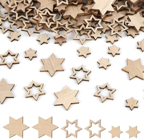 100 Stück Holzsterne Streudeko, 3 Größen Holz Stern Konfetti Klein, 6 Eckig | Aushöhlen Holzsterne zum Basteln für Tischdeko Weihnachten, Hochzeit, Geburtstag, Jubiläum, DIY Handwerk
