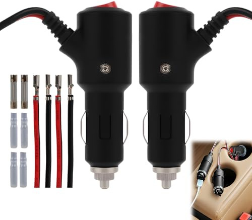 2 Stück Zigarettenanzünder Stecker 12V/24V Verlängerungskabel mit Schalter – 55 cm für Autos, Wohnmobile und Lkw, Überlastungsschutz mit 15A Sicherung und Kontrollleuchte