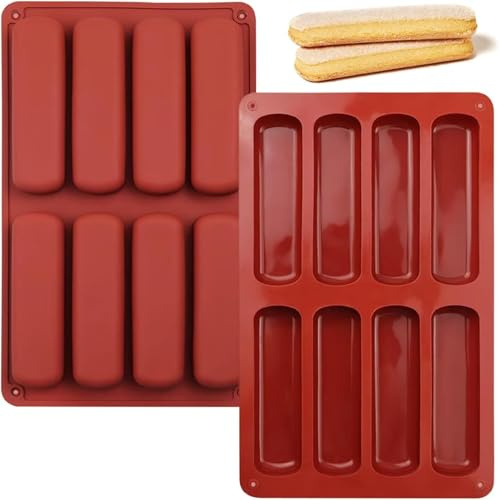 2PCS Rectangle Silicone Granola Bar Moulds Long Strips Mould, Finger Biscuit Mould- 8 Cavity Non-Stick Baking Mold for Chocolate, Energy Bars, Biscuits, Brownies, Soap & DIY Crafts