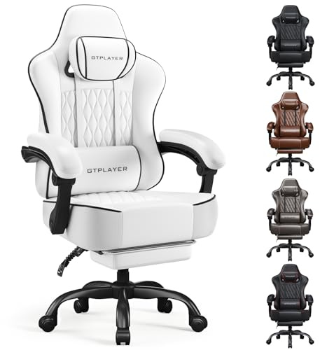 GTPLAYER Gaming Chair, Ergonomic Computer Chair with Footrest and Lumbar Support Height Adjustable Heavy Duty Home Office with 360°-Swivel Seat and Headrest
