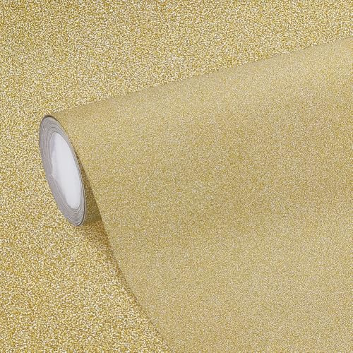 FINGERINSPIRE 5m Gold Glitter Vinyl Contact Paper Self Adhesive 40cm Wide Glitter Wallpaper Stick and Peel Removable Sparkle Walls Border Holographic Glittery Wallpaper Border Fabric for Room Walls