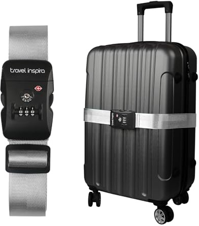 travel inspira Koffergurt mit Zahlenschloss Koffergurt mit TSA Schloss | Grau TSA-Anerkannt 3-stelliges Zahlencode 103-200cm Verstellbar Gurt Für Koffer 20-32 Auffällig Reise-Gadgets