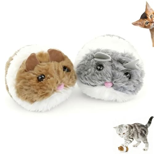Tniytru 2 Pack Wind Up Mouse Toys for Hamsters - Automatic Hamster Toys for Small Pets like Rats, Gerbils & Mice (Grey & Brown, 3.15x2.36 Inch)