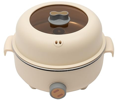 Elektrischer Hot Pot 1.5L mit 2 Dämpfern, Tragbare Antihaft-Bratpfanne, Tragbarer Reisekocher für Braten/Ramen/Fondue/Suppe für Wohnheim/Camping/Haus, mit Anti-Verbrühungs-Griff, Khaki