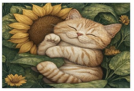 Spring Exotic Shorthair Cat Jigsaw Puzzles for Adults 10000 Pieces Sunflower Leaf Kitten Wooden Puzzles Fun Plant Pet Printed Decorations for Entertainment Party