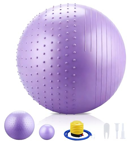 CkeyiN Pro 2PCS, Gymnastikball mit Luftpumpe(65/55 cm), Pilates Ball 25 cm Set für Fitness, Yoga, Core Training, Berstschutz Sitzball Pezziball Ergonomisch für Schwangerschaftsgymnastik (Lila, 65)