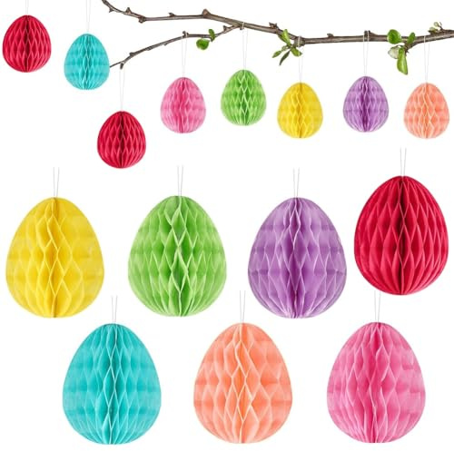 HGSHUO Ostereier Deko Wabenbälle Ostern Eier Osterdeko Ostereier zum Aufhängen Ei Dekoration Wabenball Papier Osterfeier Hängende Ostern Hochzeit Weihnachten Frühling Einschulung 14 Stück