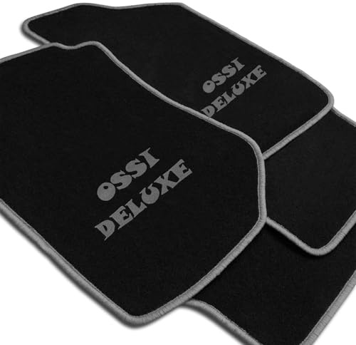 Auto Fußmatten Schwarz Nadelfilz Ossi-Deluxe + Rand Silbergrau passend für VW New Beetle + Cabriolet mit Halter oval – 4-teiliges Set | Made in Germany