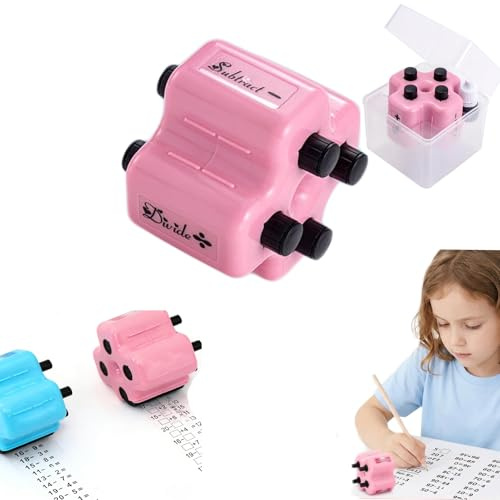 Roller Digitaler Lehrstempel, 4 in 1 Math Roller Stamp Set - Addition Subtraction Multiplication Division Practice Tool, Wiederverwendbar Rechenstempel für Grundschule (Rosa)
