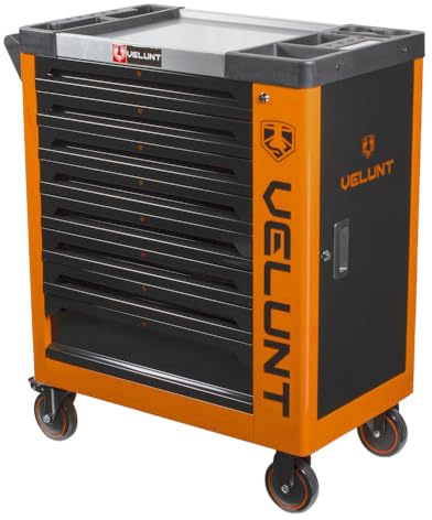 VELUNT Tool Trolley Cabinet with Tools, Heavy Duty Steel Workshop Storage Chest, Rolling Tool Box with Drawers, Mechanic Garage Tool Carrier (VLTC8/6) (Orange)