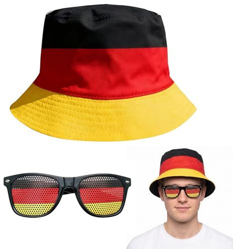 ZenithBurst 2-teiliges Deutschland Fanartikel Set,WM Zubehör mit Deutschland Cap, Brille für Public Viewing Fußball Party