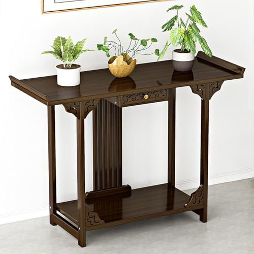 VSLreoiFX Tavolo Altare, Tavolo di Meditazione Stretto in bambù con cassetto e mensola per casa, Console Ingresso e santuario, Soggiorno(47.2in)