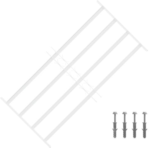 Ziaphsol Griglia di Sicurezza per Finestra in Acciaio Galvanizzato, 4 Barre trasversali Regolabili da 63 a 114 cm, 3 Pezzi, Montaggio Orizzontale per Esterni, Antieffrazione per Telaio e Ante