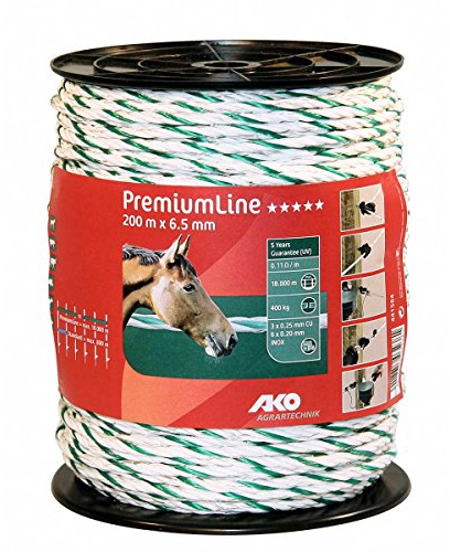 AKO Fencing Seil Prem.Line, 200m, 6,5mm, weiß/grün, 6x0,2 NIRO,3x0,25Cu