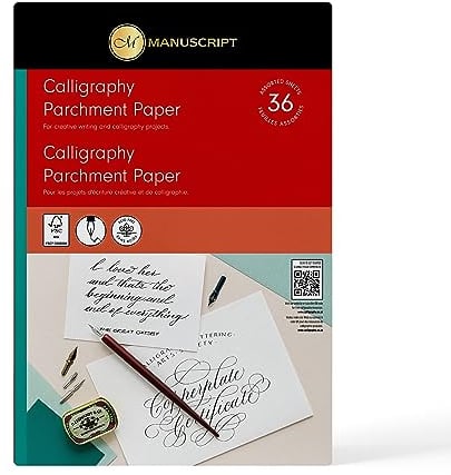 Manuscript Calligraphy 36 Sheets – Ideal for Beginners – Bleed-Proof 90gsm Parchment Paper, 300mm x 211mm x 7mm