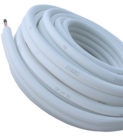 Klima-/Kälterohr doppelt, Doppelkupferrohrleitung, Kältemittelleitung, (zöllig) 1/4+3/8mm, vorisoliert, 20m Rolle